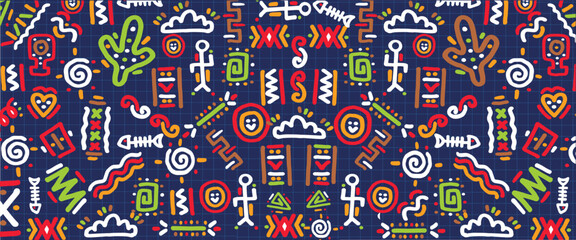 doodle art background with vibrant colors. Hand-drawn style pattern designs illustration