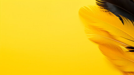 Yellow and black feather isolated on yellow background