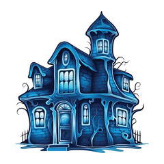 Fototapeta premium Hauntingly Beautiful: Blue House Illustration with a Spooky Twist