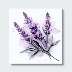 Watercolor Lavender on white background Generative AI