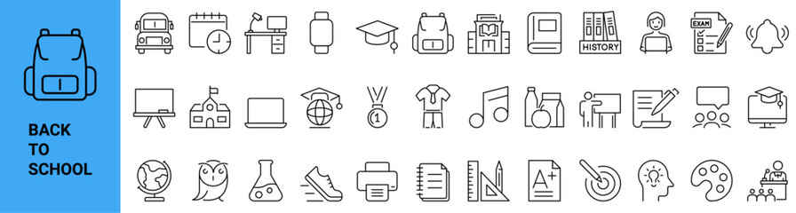 Back to school. Education and e learning. School, university, success, academic, textbook. Vector illustration. Outline icon. Editable stroke.