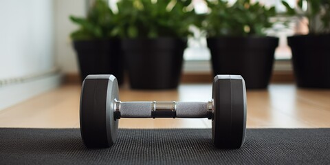 Dumbbell on the floor at home. weight training or healthy lifestyle concept, generative ai