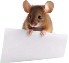 Brown Teddy Mouse with Blank Paper - Transparent Background PNG