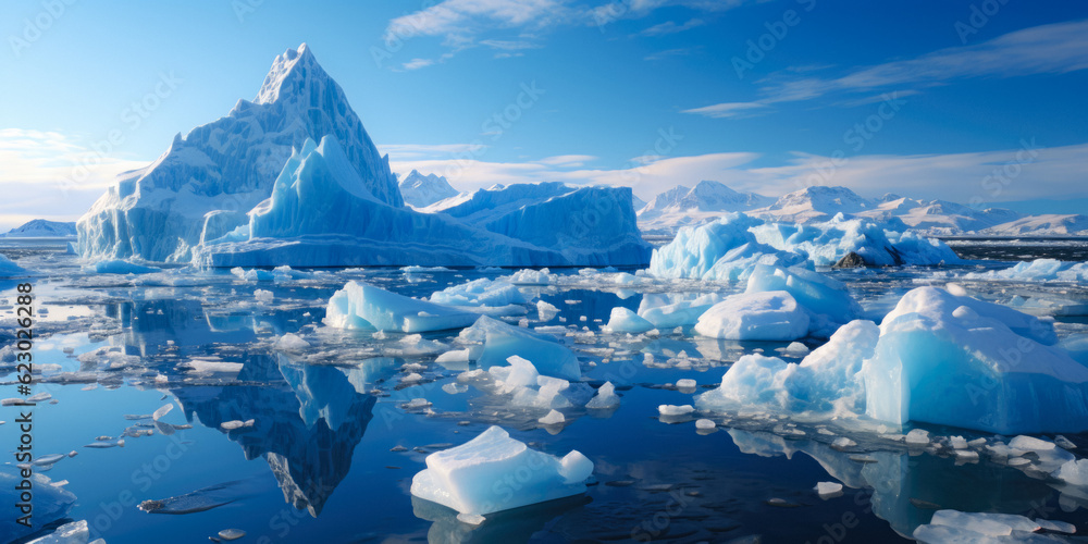 Canvas Prints ice icebergs and snow covered rocks against the sea created with the help of artificial intelligence