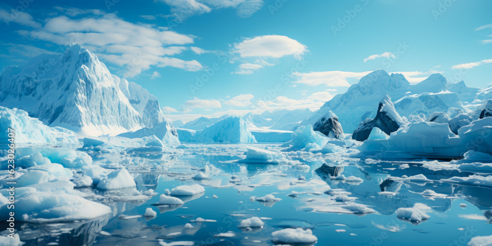 Canvas Prints ice icebergs and snow covered rocks against the sea created with the help of artificial intelligence