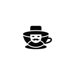 Cup of coffee and man in a hat. Creative logo design.