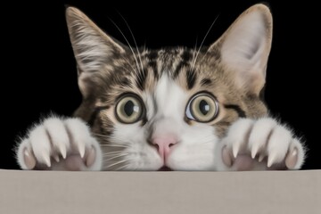 Startled Cat Hiding with Paws. Generative AI