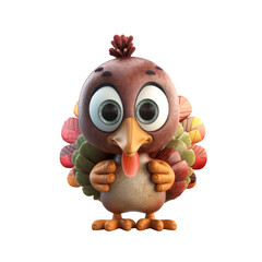3D icon Cute Turkey, Happy Fall, character Illustration Thanksgiving Day, Happy Harvest, File Cartoon minimal style on isolated transparent background png. Generative ai