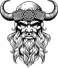 A Viking warrior or barbarian gladiator man mascot face looking strong wearing a helmet. In a retro vintage woodcut style.
