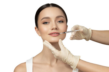PNG, Girl getting botox injection, isolated on white background