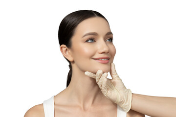 PNG, Girl doing botox, isolated on white background
