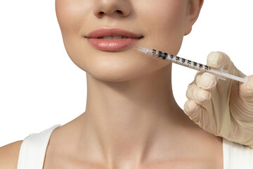PNG, Girl getting botox injection, isolated on white background
