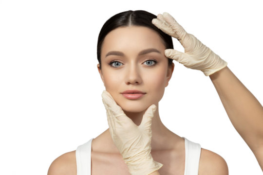 PNG, Girl doing botox, isolated on white background