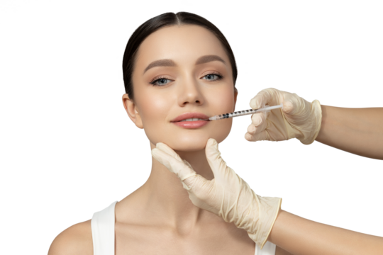 PNG, Girl getting botox injection, isolated on white background