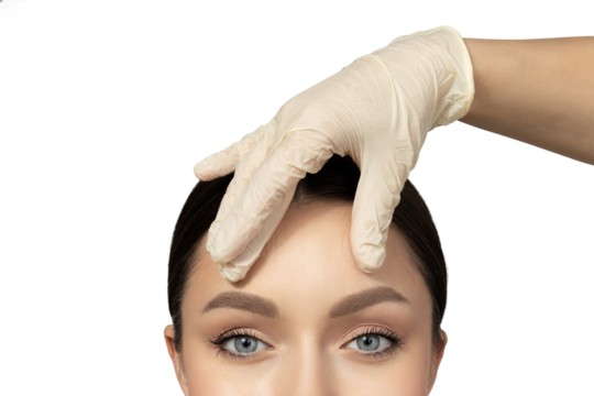PNG, Girl doing botox, isolated on white background