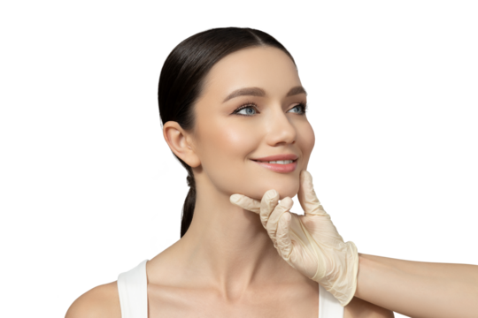 PNG, Girl doing botox, isolated on white background