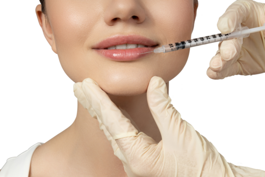 PNG, Girl getting botox injection, isolated on white background