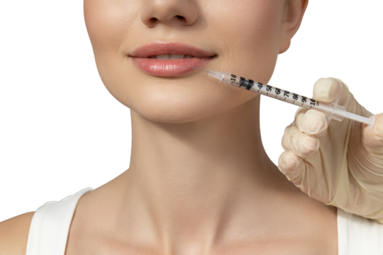 PNG, Girl getting botox injection, isolated on white background