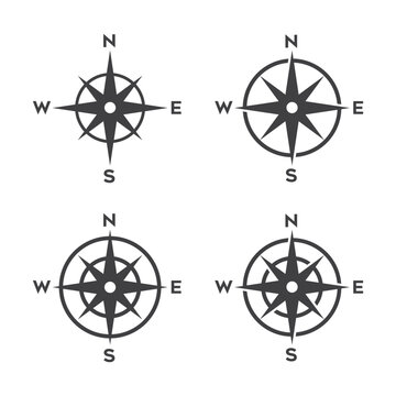 Compass icon set isolated flat design vector illustration.