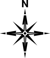 Black north symbol. North sign. 