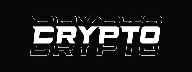 CRYPTO Typographic Banner. 'Crypto' Modern Linear Typography Text Illustration Isolated on Black Background Web Banner