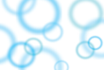 泡をイメージする抽象的な円形装飾と爽やかなブルーの背景