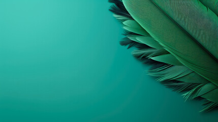 Green feathers on a green background