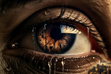 Tearful Eye - Detail of Human Eye Shedding Tears