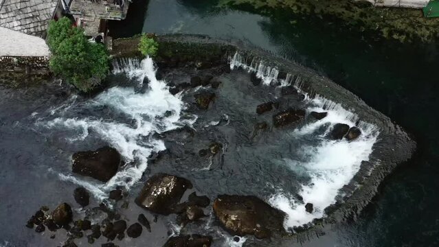 Aerial video on the Buna River. Mostar, Bosnia