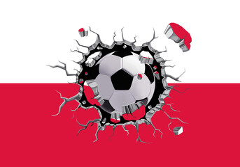 3D football through the wall with Poland flag pattern attached. - 623032837