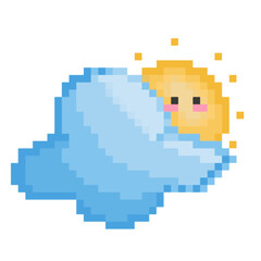 Fototapeta premium The sun and cloud ,pixel, cartoon,cute, vector ,illustration,hand drawn,graphic,cartoon,pixel art illustration