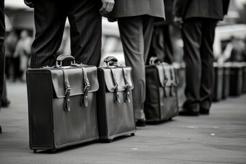 Line of Businessmen with Briefcases, Symbolizing Social Conformity