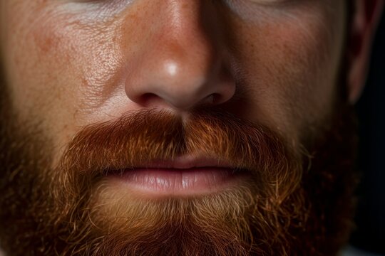 Close-up Detail of a Caucasian Man's Red Beard and Mouth