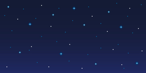 Colorful simple vector pixel art horizontal illustration of space starry sky in the style of retro video game level