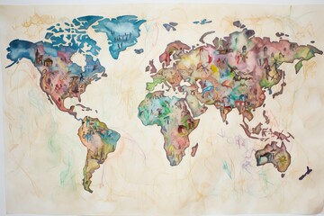 watercolor world map drawing. Generative AI