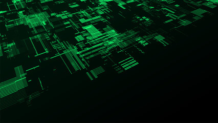 Vector abstract digital cyberspace with moving particles. Cyber security database. Matrix technology decoder. Futuristic hi-tech background with dots. High speed big data.