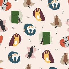 Seamless retro pattern of different colors cats
