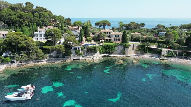 Cap Ferrat France drone,aerial  panning shot large houses