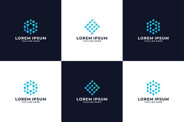 Set of modern technology logo design with blue color
