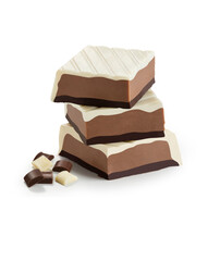 Turrones de tres chocolates cortados sobre fondo blanco. Turrones de tres chocolates cortados sobre fondo blanco.