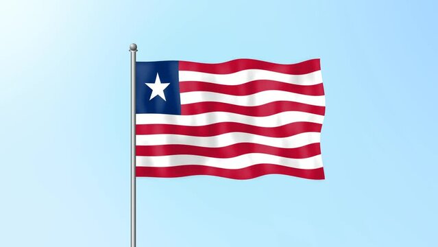 Liberia flag waving on beautiful clean blue sky footage background. 4k