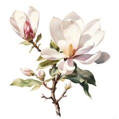 Fototapeta na wymiar Watercolor Magnolia on white background Generative AI