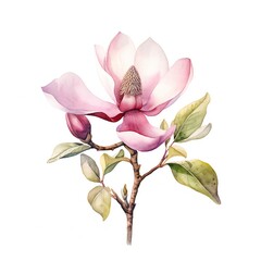 Watercolor Magnolia on white background Generative AI