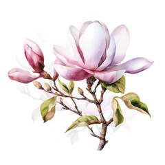Obraz na płótnie Canvas Watercolor Magnolia on white background Generative AI