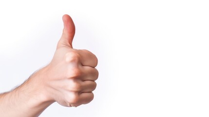 Close-up of a human hand showing thumbs up isolated on white background. Gesturing of trust, agreement, positive green signal, validation, like, and support. Generative AI