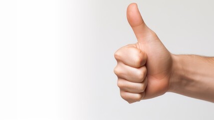 Close-up of a human hand showing thumb up isolated on white background. Concept of confirmation, approval, best idea, satisfaction, and support. Generative AI