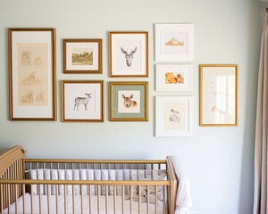 Nursery gallery wall, home decor and wall art, framed art in the English country cottage interior, room for diy printable artwork mockup and print shop