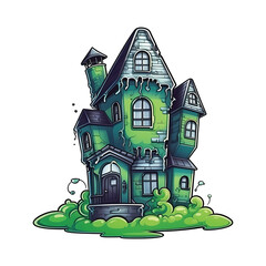 Mysterious Emerald Haunt: Green-themed Ghostly Illustration