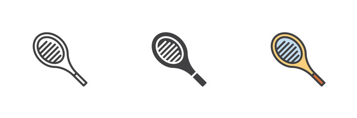 Tennis racket different style icon set