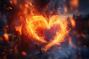 Fototapeta premium A blue and red hearts surrounded by radiant blue flames, Created using generative AI tools